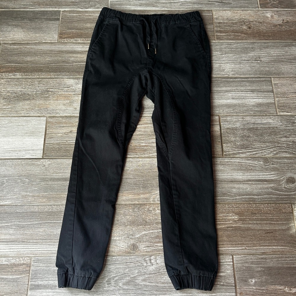 WT02 Men's Black Twill Jogger‎ Pants Casual Drawstring Elastic Waist Size Small